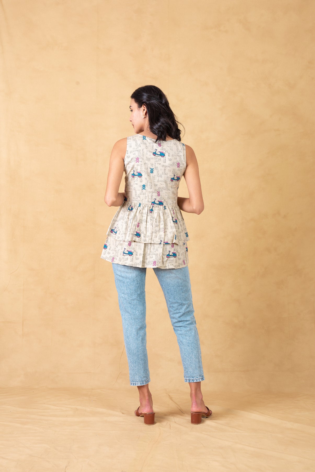 Scooter Motif Printed Fit and Flare Top