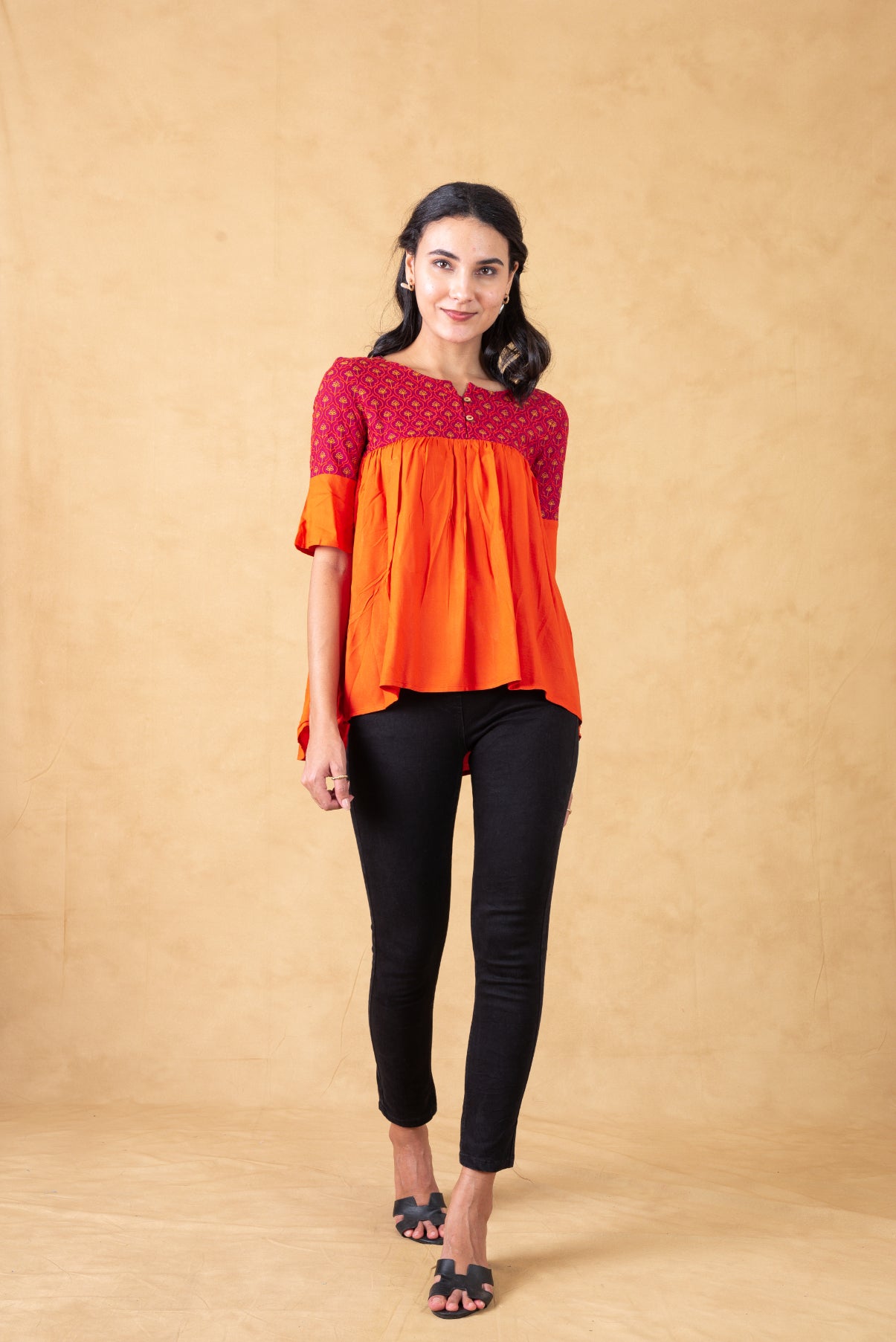 Orange cheap peasant top